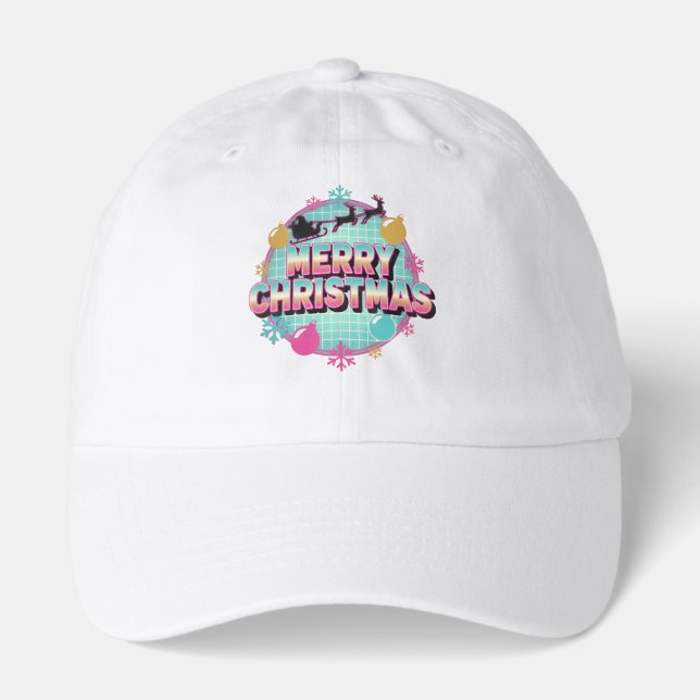 Retro 80s Merry Christmas Graphic Hat (Front)