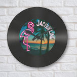 Retro 80s Music Record Tropical Neon Flamingo  Large Clock at Zazzle
