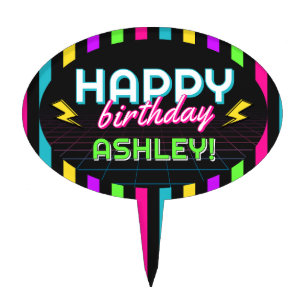 Retro 80s Neon Birthday Cake Topper