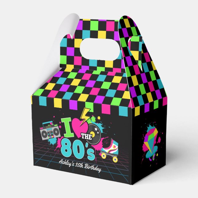 Retro 80s Neon Birthday Favor Boxes (Front Side)