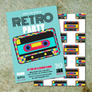 Retro 80s Neon Cassette Tape Dance Party Invitation