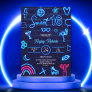 Retro 80s neon laser glow Sweet 16 navy blue brick Invitation