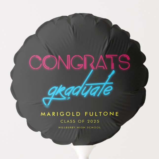 Retro 80s Neon lights Congratulations graduate Balloon (Front)