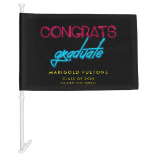 Retro 80s Neon lights Congratulations graduate Car Flag