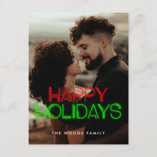 Retro 80s Neon lights Happy Holidays photo Holiday Postcard