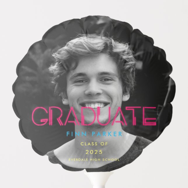 Retro 80s neon lights Photo graduation Balloon (Front)