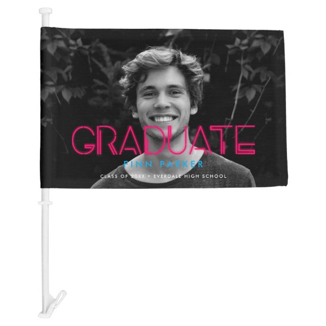 Retro 80s neon lights Photo graduation Car Flag (Front)