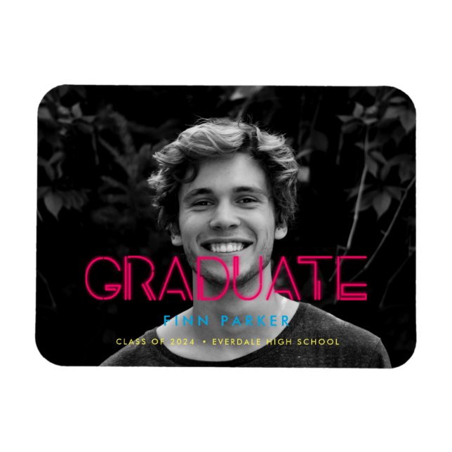 Retro 80s neon lights Photo graduation Magnet (Horizontal)