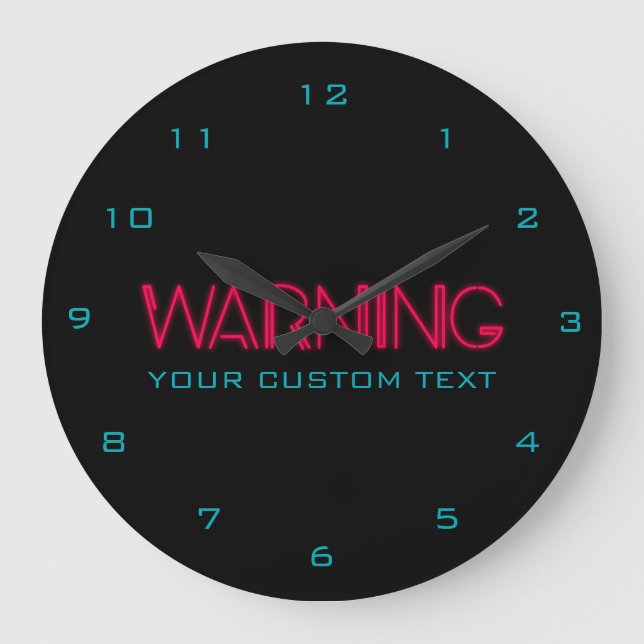 Retro 80's Neon lights Warning Large Clock (Front)