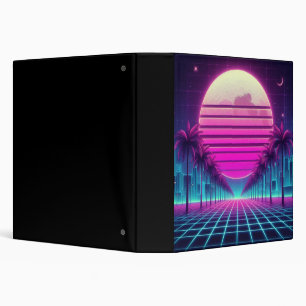 retro, 80s neon moon/palms 3 ring binder
