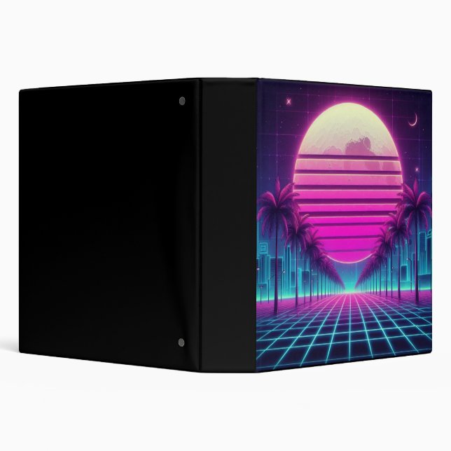 retro, 80s neon moon/palms 3 ring binder (Background)