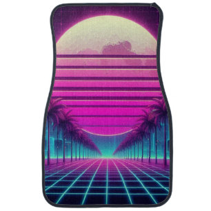 retro, 80s neon moon/palms car floor mat