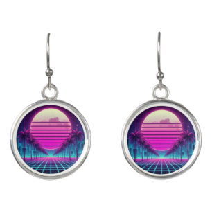 retro, 80s neon moon/palms earrings