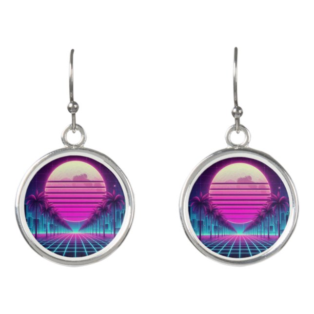 retro, 80s neon moon/palms earrings (Front)