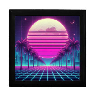 retro, 80s neon moon/palms gift box