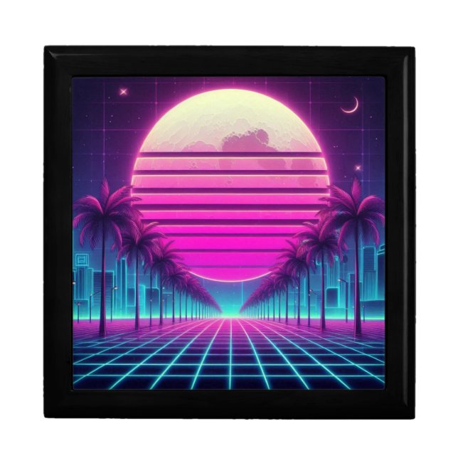 retro, 80s neon moon/palms gift box (Front)