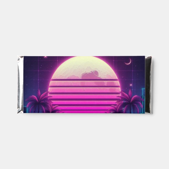 retro, 80s neon moon/palms hershey bar favors (Front)