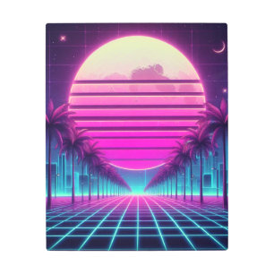 retro, 80s neon moon/palms metal print