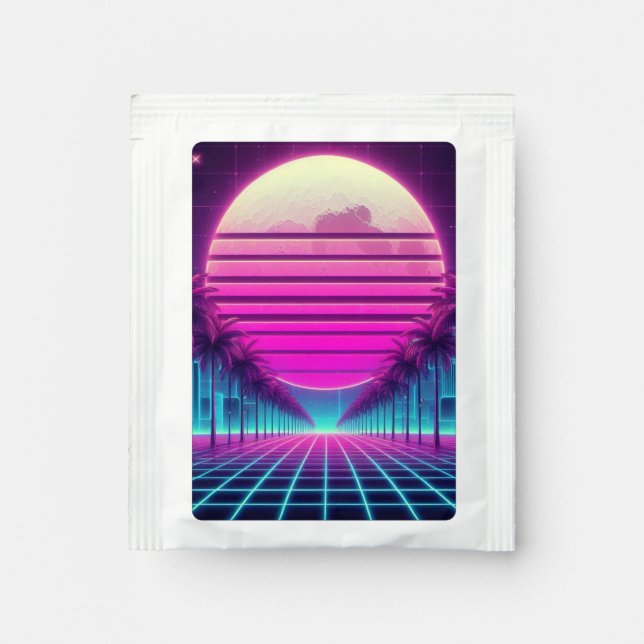 retro, 80s neon moon/palms tea bag drink mix (Front)