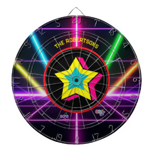 Retro 80's Neon Party Vibes Family Name Dart Board