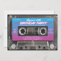 Retro 80s Neon Pink Blue Cassette 40th Birthday