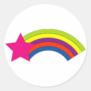 Retro 80s Neon Pink Shooting Star Rainbow Graphic Classic Round Sticker