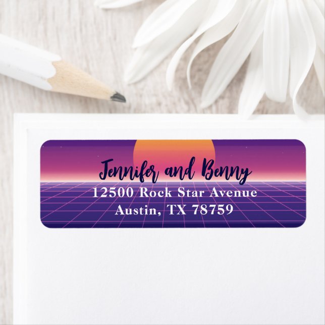 Retro 80s Neon Purple Sunset Return Address Label (Insitu)