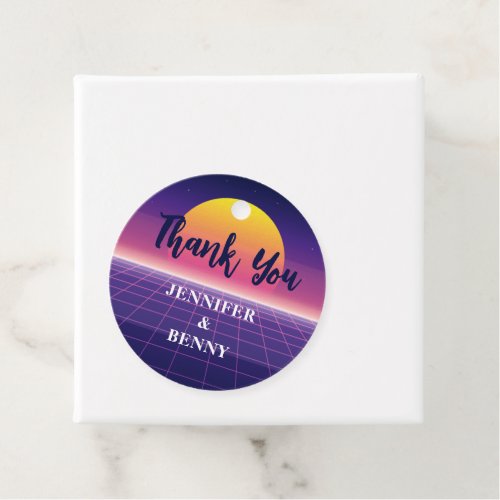 Retro 80s Neon Purple Synthwave Sunset Thank You Favor Tags