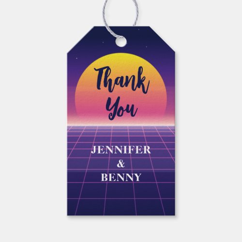 Retro 80s Neon Purple Synthwave Sunset Thank You Gift Tags