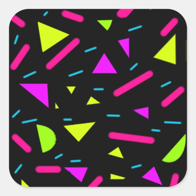 Retro 80's Neon Shapes Glossy Square Stickers (Front)