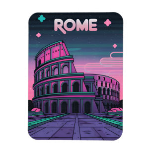Retro 80s Neon Synthwave Colosseum Rome Magnet