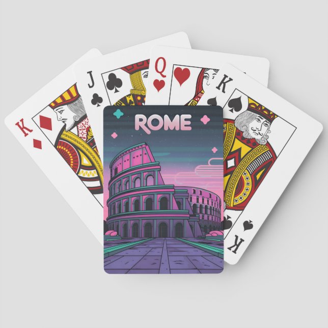 Retro 80s Neon Synthwave Colosseum Rome Poker Cards (Back)