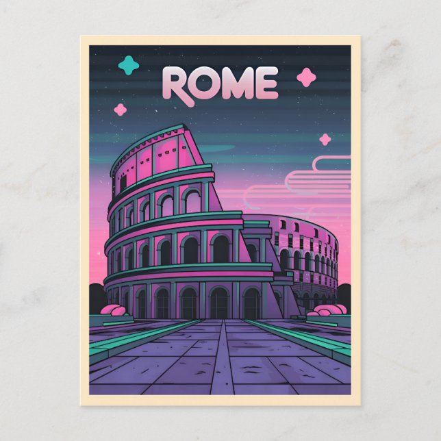 Retro 80s Neon Synthwave Colosseum Rome Postcard (Front)