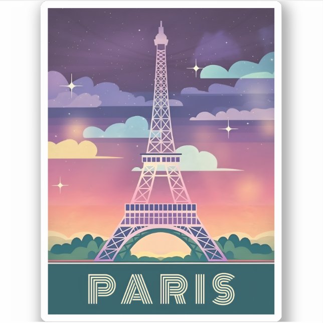 Retro 80s Neon Synthwave Eiffel Tower Paris France Sticker (Front)