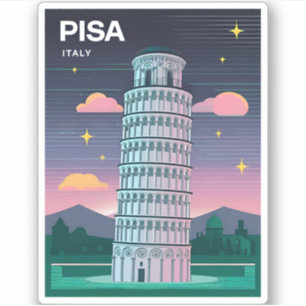 Retro 80s Neon Synthwave Leaning Tower Pisa Italy Sticker
