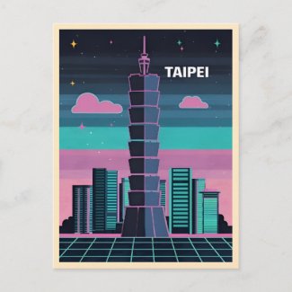 Retro 80s Neon Synthwave Taipei 101 Taiwan