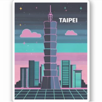 Retro 80s Neon Synthwave Taipei 101 Taiwan