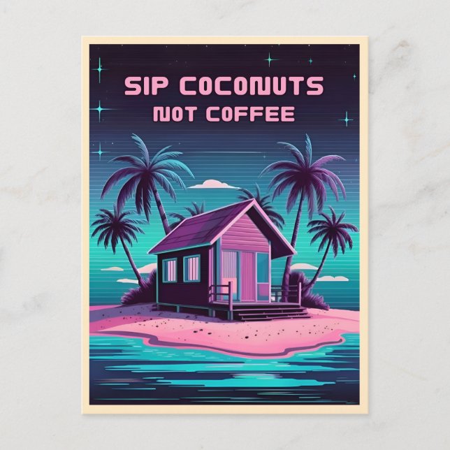 Retro 80s Neon Synthwave Tropical Island Summer Postcard (Front)
