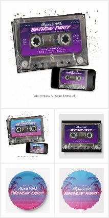 Retro 80s Neon Themed Purple Pink Birthday Party collection