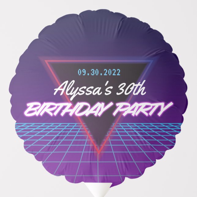 Retro 80s Neon Themed Purple Pink Birthday Party Balloon (Front)