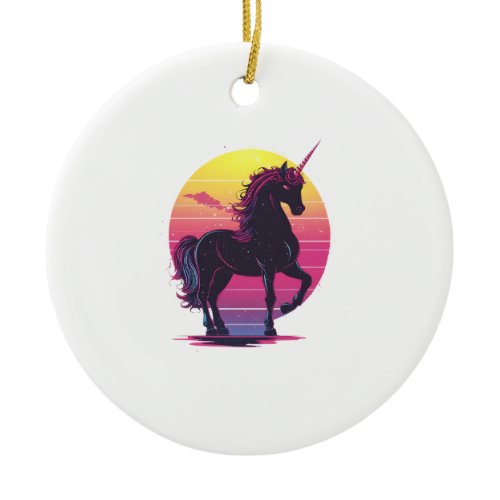 Retro 80s Neon Unicorn (1) Ceramic Ornament