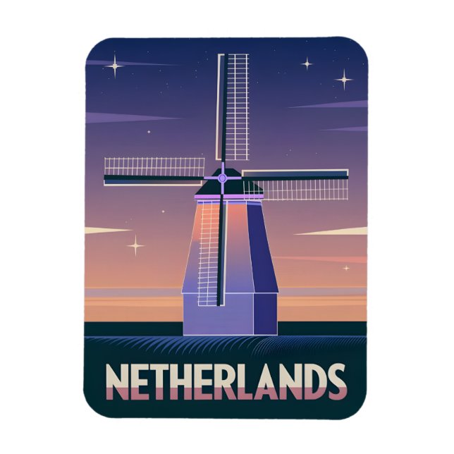 Retro 80s Neon Vaporwave Netherlands Windmill Magnet (Vertical)