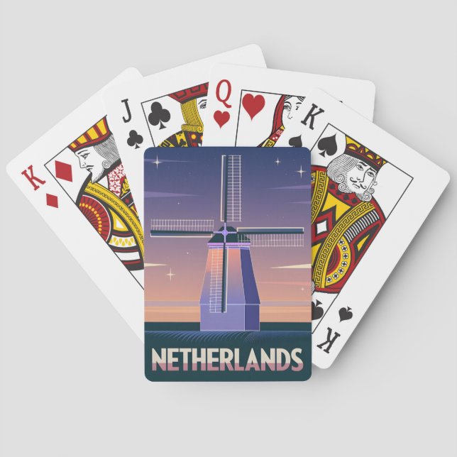 Retro 80s Neon Vaporwave Netherlands Windmill Poker Cards (Back)