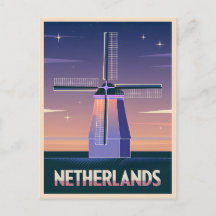 Retro 80s Neon Vaporwave Netherlands Windmill Post