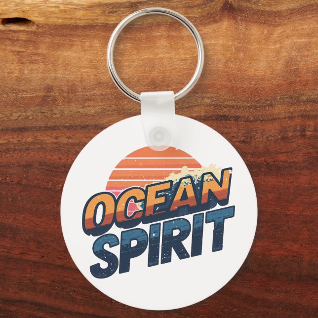 Retro 80s "Ocean Spirit" Sunset Keychain (Front)
