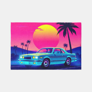 Retro 80s Outrun Sunset Muscle Car Area Rug