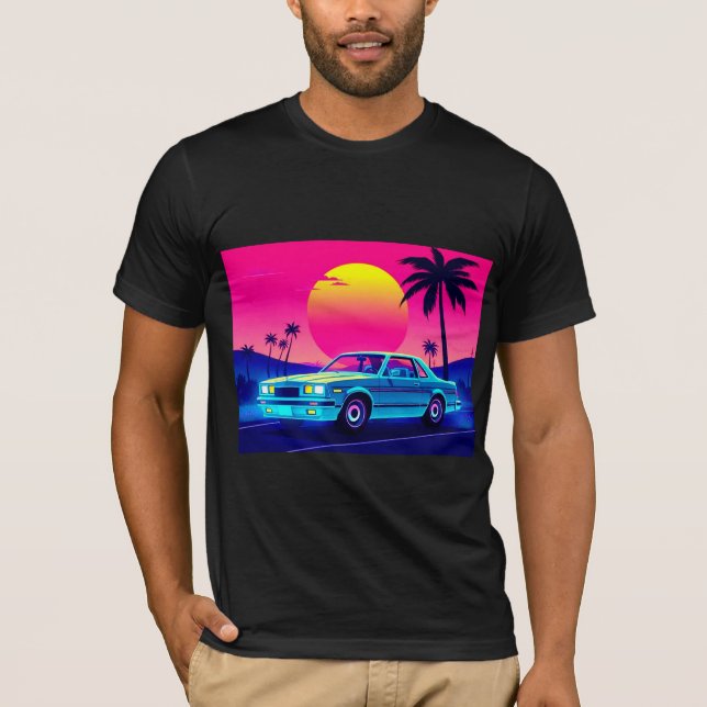 Retro 80s Outrun Sunset Muscle Car Men's T-Shirt (Front)
