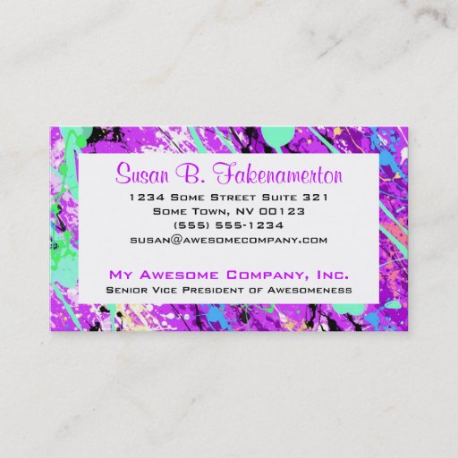 Customizable Retro 80's Paint Splatter - Purple Business Card Template