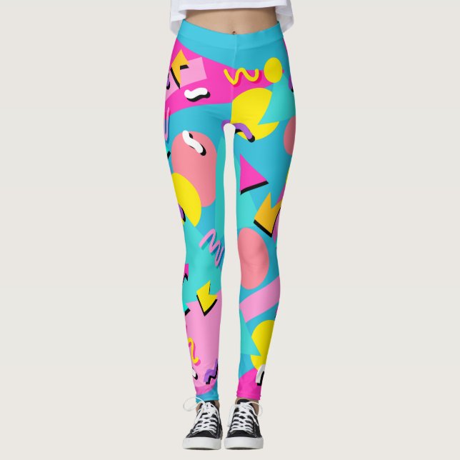 Retro 80s Pattern Leggings Vibrant Colourful (Front)