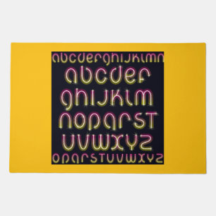 Retro 80s Pink and Yellow Glowing Neon Alphabet Doormat